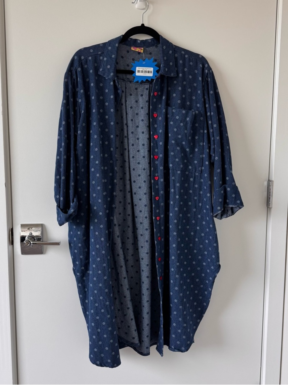 Nettle Studios Polka Dot Denim Shirt Dress, OS- - Picture 6 of 8